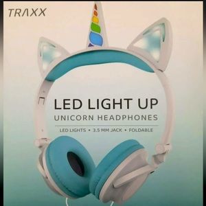 TRAXX Foldable Blue Light Up UNICORN RAINBOW HEADPHONES